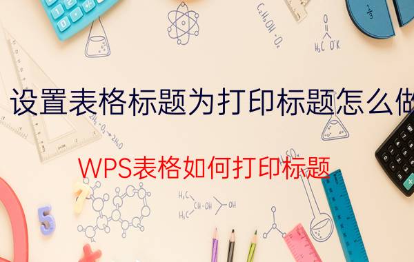 设置表格标题为打印标题怎么做 WPS表格如何打印标题，跳格的？